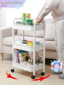 三层滚动式化妆品收纳架，独立式塑料多功能推车，带旋转托盘，易于组装，适用于办公室、浴室、厨房和食品储藏架等多种用途的收纳 - 无需用电。 - 彩色 - 查看 3