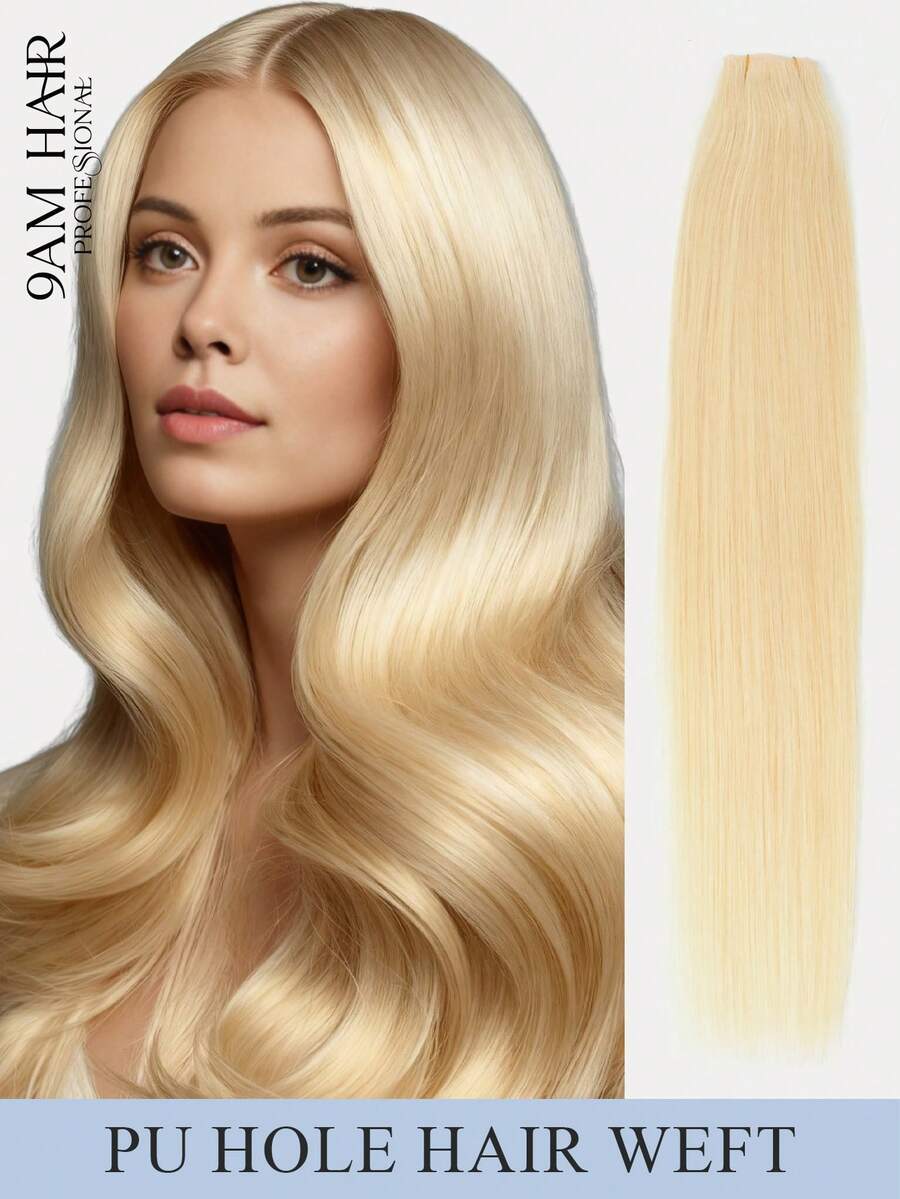 PU Hole Weft Human Hair Extension Butterfly Weft Hair Extension Real Human Hair 12-24inch Blonde Color Straight Human Hair Extensions Bundles Invisible Hair Extensions Human Hair For Daily & Wedding & Party - Multicolor - View 1