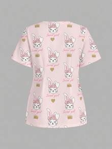 PopScrub 复活节卡通兔子印花工作服上衣 - 彩色 - 查看 2