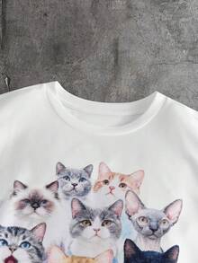 AXEPEAK 男士卡通猫印花圆领短袖T恤 - 白色 - 查看 3