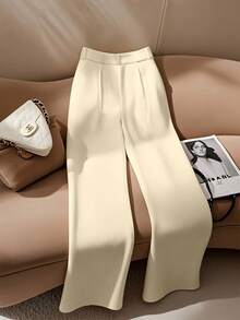 Franclia Pantalones rectos elegantes de oficina blancos para mujer - Albaricoque - Ver 2