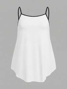 SHEIN EZwear 2pcs/Set Plus Size Basic Solid Color Black & White Contrast Strap Camisole Tops, Summer - Multicolor - View 7