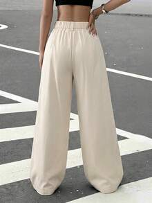 SHEIN EZwear Quần cargo ống rộng dáng suông màu mơ cổ điển dành cho nữ, thích hợp cho mùa xuân/hè. - Màu be - Xem 2