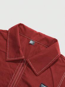 PAVTROS 男士时尚两件套：方领拉链长袖衬衫，松紧腰开衩裤，简约奢华套装，轻盈运动风，时尚活力，休闲个性，适合日常穿着、派对、旅行、节日礼物等场合。男士宽松版型，最佳选择，适合送给男友、夏季、度假、Y2K、复古、朋友等。 - 酒紅色 - 查看 3