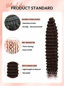 Boho Braids شعر إنساني موجي عميق للضفائر البوهيمية المصنوعة يدويًا بالكروشيه، شعر إنساني مفصول مسبقًا بدون عقد، للضفائر، بطول 16-22 بوصة، باللون البني الداكن - S4 - مشاهدة 4