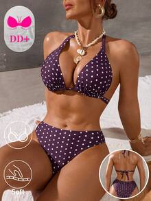 Swim DD+ Bộ bikini chấm bi dành cho nữ, thích hợp cho kỳ nghỉ biển. - Cà phê nâu - Xem 1