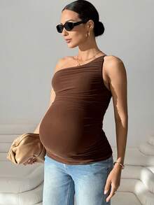 MaterniWear Maternity Casual Solid Color Sleeveless Fitted Tank Top, Summer - Rust Brown - View 10