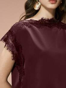 Arave 2026 Women Summer Burgundy Satin Lace Elegant Long Top,Autumn Asymmetric Hemline Blouse,Modern Urban Casual Business Office Wear, Wedding Guest - Burgundy - View 2