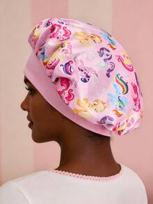 My Little Pony X SHEIN Mũ trùm đầu chăm sóc tóc hai lớp màu hồng đơn giản dành cho nữ, chất liệu satin co giãn rộng, in hình hoạt hình dễ thương, mềm mại và thoải mái cho sử dụng hàng ngày ở nhà, khi ngủ, lấy cảm hứng từ Twilight Sparkle, Pinkie Pie và Rainbow Dash. - Nhiều màu - Xem 2