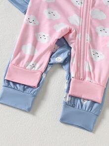 2pcs Newborn Soft Comfortable Casual Homewear Set, Cute Cloud, Star, Sun, Tree Cartoon All-Over Print, Zipper, Suitable For Spring/Summer - Multicolor - View 6