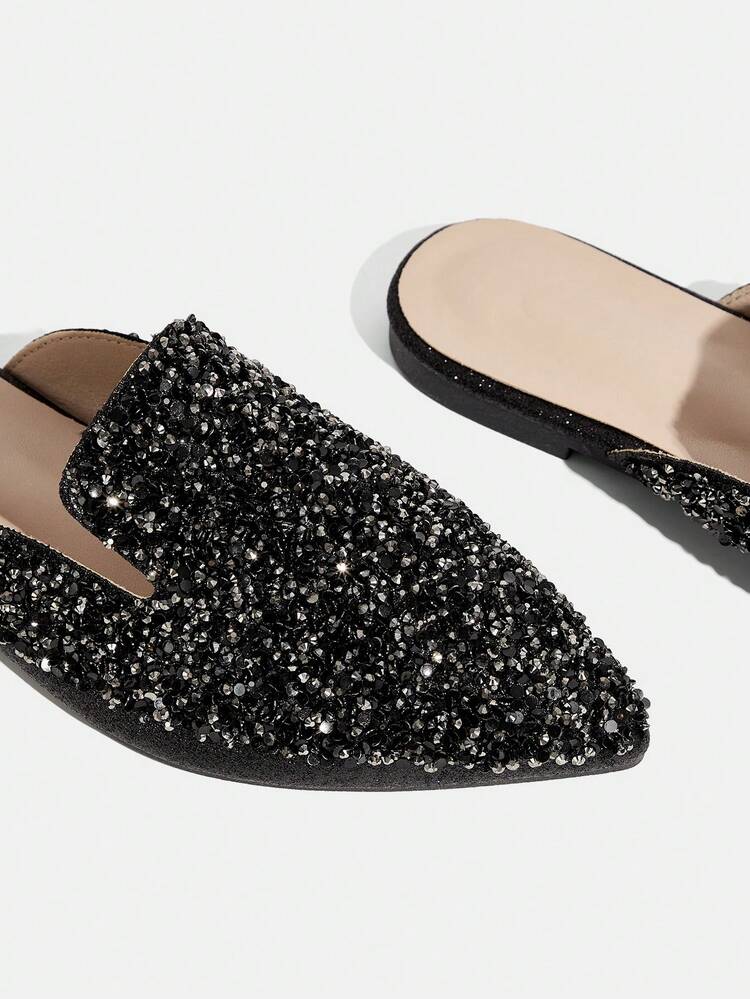 CUCCOO TILAWA Women's Fashion And Elegance Glass Rhinestone Pointed Flat Shoes