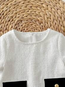 Baby Girl Summer Cute Short Sleeve Tweed Texture Fabric Dress & Crossbody Bag Set - Multicolor - View 6