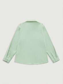 Áo sơ mi nam tay dài cổ tròn chất liệu polyester màu xanh bạc hà, họa tiết thêu, màu xanh bạc hà, mùa thu - Màu xanh Bạc hà - Xem 4