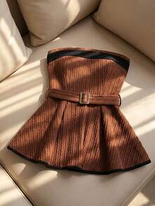 Ellevyn 女士拼接褶皱休闲百搭日常穿搭抹胸上衣 - 彩色 - 查看 2