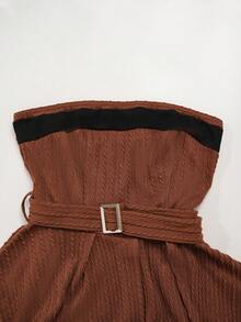 Ellevyn 女士拼接褶皱休闲百搭日常穿搭抹胸上衣 - 彩色 - 查看 6