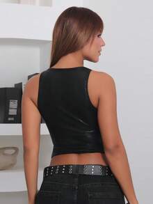 Hariany Almeida Top de tirantes para mujer para uso en todo tipo de ocasiones: streetwear, conciertos, festivales, salidas nocturnas, ferias del Renacimiento, clubes - Negro - Ver 2