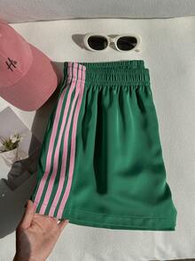 Comfortcana Quần short thể thao dáng rộng, chất liệu satin bóng, có dây rút, dành cho người có thân hình mũm mĩm. - màu xanh lá - Xem 9