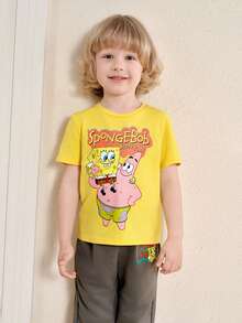 SpongeBob SquarePants | SHEIN 男童卡通印花圆领短袖T恤 - 黃色 - 查看 4