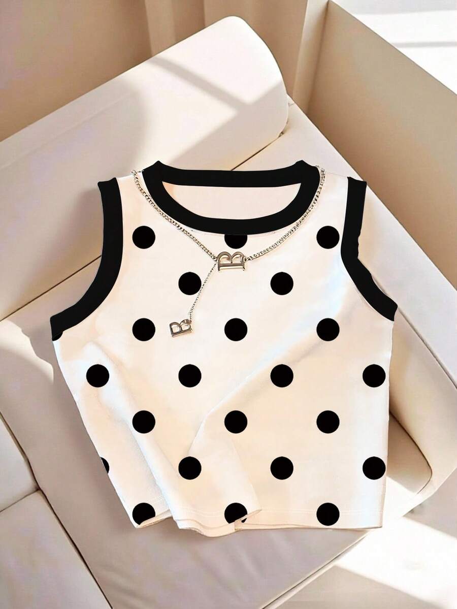 EMERY ROSE Women's Polka Dot Crew Neck Casual Versatile Tank Top - Multicolor - View 1