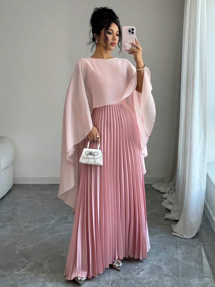 Rafferiza 女士新款春夏中东风情两件套，阿拉伯库尔塔套装，适合派对、婚礼、时装秀、浪漫约会、海滩等场合，缎面无袖上衣搭配长裙，粉色两件套 - 粉色 - 查看 1