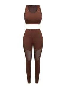 Innovista 女士简约日常无袖上衣和裤子网球套装 - 棕色 - 查看 1