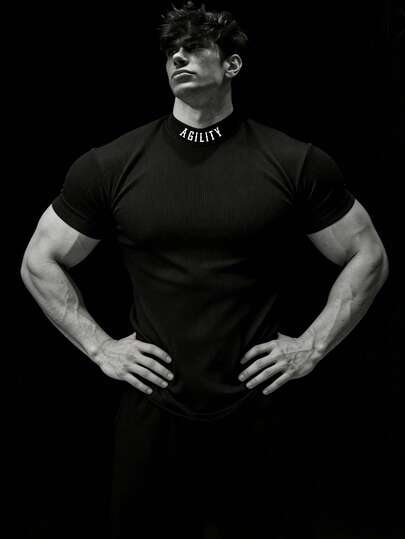 GymBeat Men's Letter Print Short Sleeve Casual Fitness Workout T-Shirt