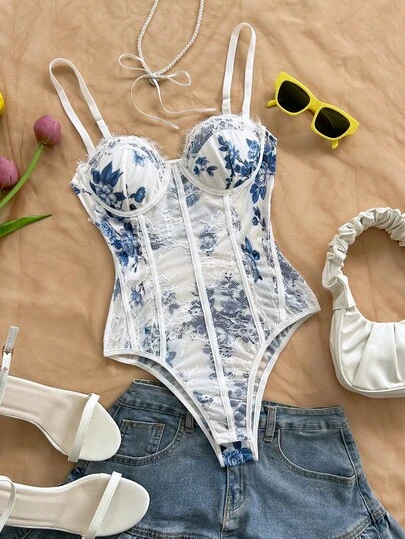 Soleia Áo corset gợi cảm cỡ lớn họa tiết da báo, viền ren phía trước, thích hợp cho kỳ nghỉ, tiệc tùng, hẹn hò, ngày Valentine, tiệc trà chiều.