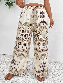 SHEIN Frenchy 大码女式印花抽绳阔腿裤 - 彩色 - 查看 6