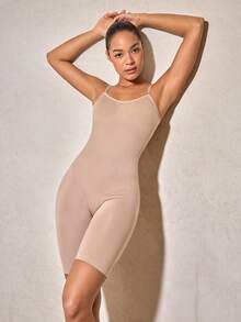 1 Peça Macacão Modelador Sem Costura Feminino, Design de Alça Fina, Afina a Barriga, Levanta o Busto e o Bumbum - Damasco - Visão 11