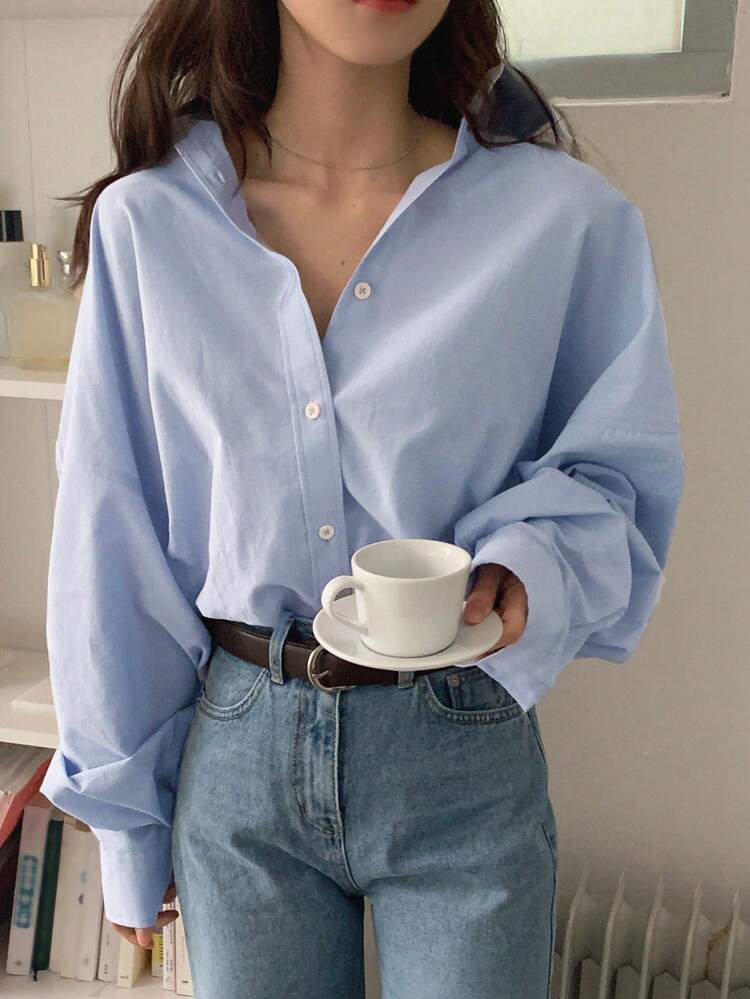 Tall Women's Oversized Turndown Collar Long Sleeve Casual Shirt Summer