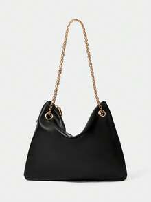SHECARRY Women's Shoulder Bag, Soft Pleated Material, Exquisite Chain Shoulder Bag. - Black - View 3