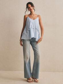 Poéselle Áo camisole nữ viền ren, kiểu dáng thường ngày, đa năng, thích hợp mặc hàng ngày. - Màu xanh nhạt - Xem 4
