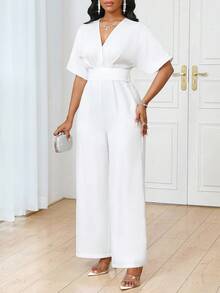 SHEIN Lady Bộ áo liền quần trắng thanh lịch mùa hè dành cho nữ, trang phục mùa hè cho nữ, trang phục đi nghỉ mát cho nữ - trắng - Xem 3