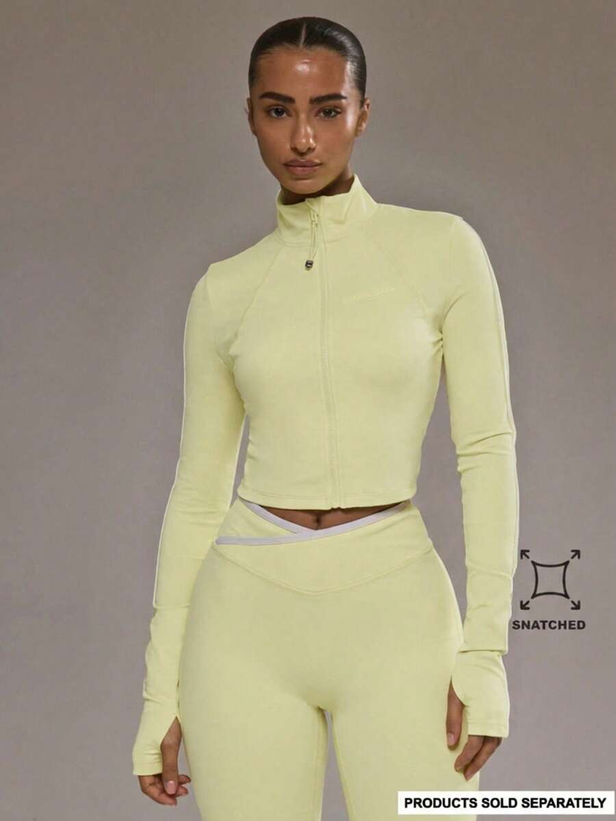Musera Sport 拉链条纹细节短款BBL夹克,仅限板式网球服,适合秋季运动、健身房锻炼、瑜伽、普拉提、日常休闲穿着。 - Butter Yellow - 查看 1