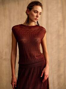 MOTF PREMIUM DAMTRÖJA MED INHÅLIG RUND HALS, VÅR/SOMMAR - Rostad brun - Visa 4