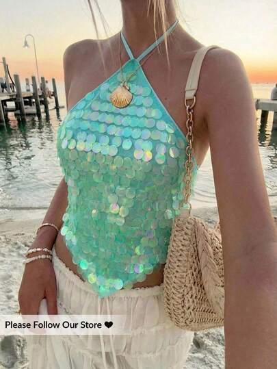 Aloruh Áo hở lưng gợi cảm đính sequin dành cho nữ, Trang phục mùa hè, Trang phục đi biển cho nữ, Trang phục đi nghỉ mát, Trang phục phong cách Boho nhiệt đới, Trang phục đi xem hòa nhạc, Trang phục dự tiệc rave, Trang phục đi lễ hội, Trang phục đi nhạc đồng quê, Trang phục Ibiza, Trang phục Nashville, Trang phục miền Tây, Phong cách Boho đường phố, Phong cách nhiệt đới Gyaru, Trang phục miền Tây, Áo mùa hè dễ thương.