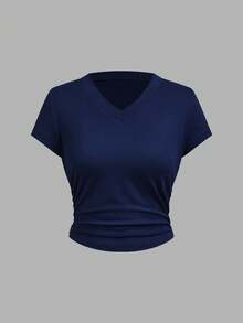 Tseoso 休闲白色和宝蓝色两件装女式V领T恤 - 可爱柔美风和清新复古风，适合夏秋季节穿着，是春夏度假、西部风情节日、约会、下午茶、居家休闲和返校的理想之选。 - 彩色 - 查看 4