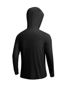 Manfinity Swimmode Áo chống nắng dài tay có mũ trùm đầu in họa tiết tối giản dành cho nam giới - màu đen - Xem 2
