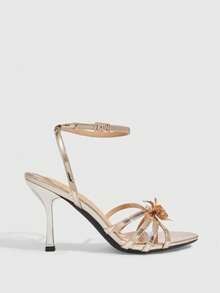 CUCCOO SZL Chaussures femme Sandales  enrobé doré à bout rond, talon aiguille, pour cocktail et soirée d'été - Doré - Voir 2