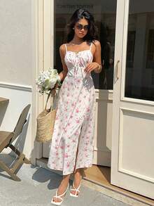 Serisse Đầm hai dây nữ in hoa, thiết kế xếp ly, xẻ tà, thích hợp cho hẹn hò. - Nhiều màu - Xem 5