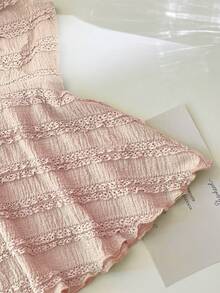 Elamini Áo thun nữ cổ vuông dáng rộng, eo nhún bèo, thích hợp mặc mùa xuân/hè. - Hồng - Xem 5