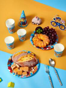 SHEIN | PAW Patrol 10 piezas cada uno de Vasos de papel desechables, Platos de papel - Rojo amarillo azul - Ver 2