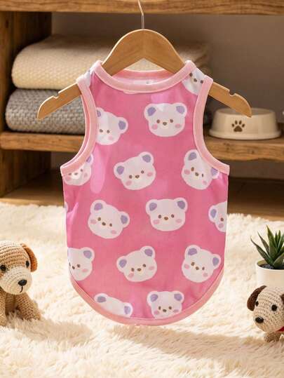 PETSIN 一件印有可爱泰迪熊头像的宠物背心，撞色设计，柔软透气。