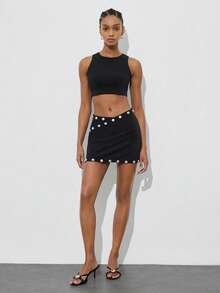 MAIJA Vacation Floral Wrap Tie Waist A-Line Midi Skirt - Black - View 4