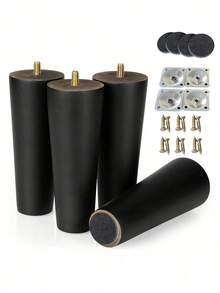 Bộ 4 chân gỗ màu đen hình nón thay thế cho bàn cà phê, chân bàn ghế, chân ghế sofa, chân ghế đơn, chân ghế sofa đôi, chân ghế đôn, chân bàn trang điểm, chân bàn phụ. - màu đen - Xem 1
