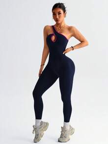 Dewbera 一件式海军蓝无缝连体衣，无袖单肩设计，柔软舒适，适合健身、跑步、休闲、瑜伽等运动。女士无缝健身连体衣，无缝瑜伽连体衣，压缩连体衣，女士运动连体衣，性感无缝运动连体衣，紧身连体衣，健身服，一体式运动服，全身运动连体衣，提臀连体衣，氨纶连体衣，一体式健身连体衣，运动紧身衣，女士运动服。 - 藏蓝色 - 查看 6