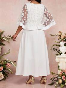 大码白色套装 优雅派对 3D 花卉装饰网纱披肩无袖连衣裙 两件套 夏季连衣裙 春季连衣裙 婚礼宾客连衣裙 女士派对连衣裙 优雅派对连衣裙 婚礼/派对/鸡尾酒会 女士奢华晚礼服 女士连衣裙 优雅婚礼 女士高贵连衣裙 优雅女士连衣裙 正式礼服 新娘送礼会礼服 新娘 白色优雅连衣裙 - 白色 - 查看 2