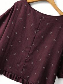 SHEIN EMERY ROSE CURVE 大码女式休闲度假风花卉刺绣荷叶袖宽松衬衫，春夏秋季 Z65c7 码女装折扣女式衬衫新款优雅 Yk2k 上衣 Zanzea 女式衬衫刺绣上衣叶子印花上衣荷叶袖上衣酒红色上衣女式上衣 Zanzea 裤装和衬衫套装女式衬衫休闲优雅女式衬衫 Zanzea T 恤 - 棕色 - 查看 6