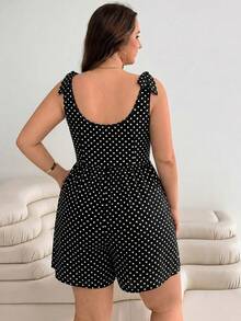 Solflare Bộ jumpsuit nữ cỡ lớn in chấm bi đen trắng thắt nơ, thích hợp cho lễ hội âm nhạc và kỳ nghỉ hè. - Đen và trắng - Xem 3
