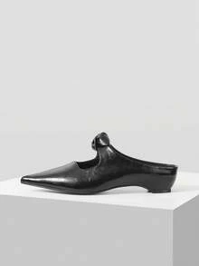 Mnmlis Giày nữ thời trang công sở đa năng, giày đế xuồng cao gót dày, đế trong nhọn giúp tăng chiều cao, giày nữ gót rỗng. - màu đen - Xem 2